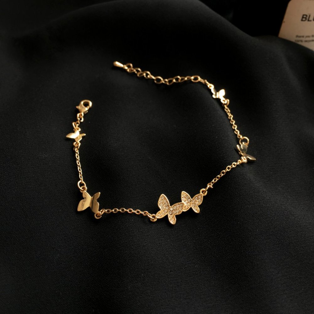 Golden Rhinestone Butterfly Bracelets - Picture 1 of 12